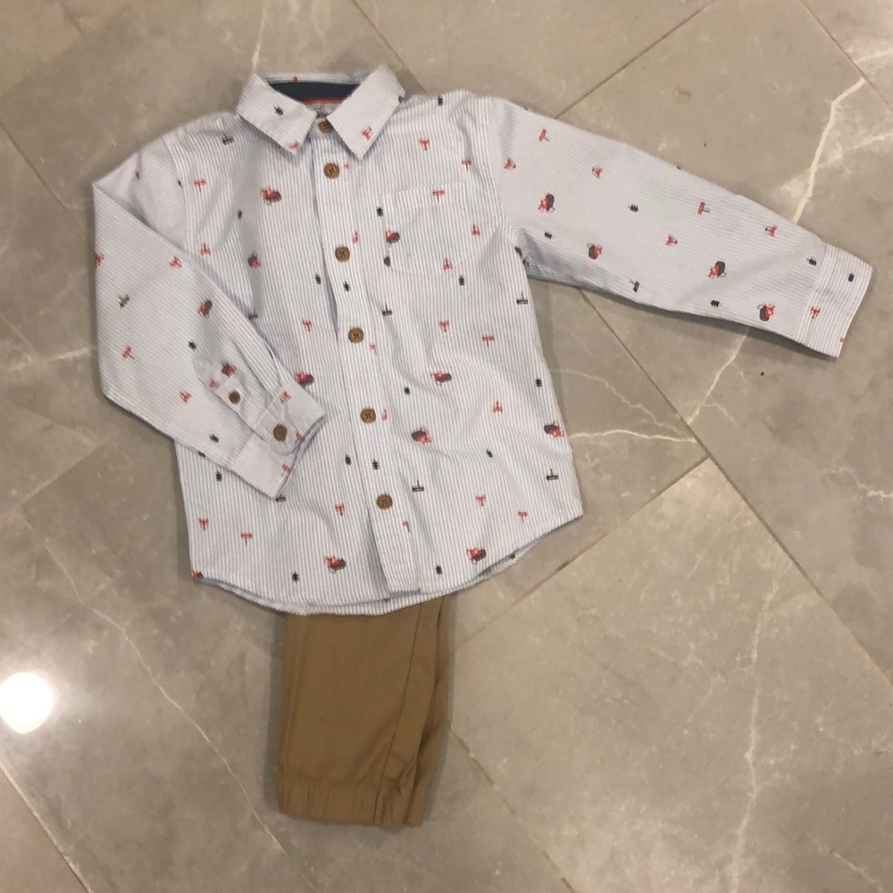 4T boys woodland themed button down outfit